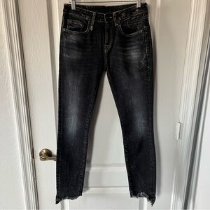 R13 Alison Skinny Crop Jeans Black 771-Tartlon Raw Hem Distressed Women’s 26